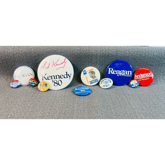 Political Pins Reagan Ted Kennedy JFK IKE Dewey Lot - Picture 1 of 6